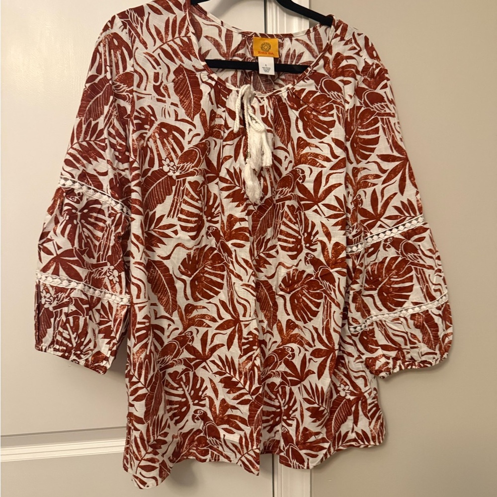 Ruby Rd. Rust and White Leaf Print Tunic - image 1